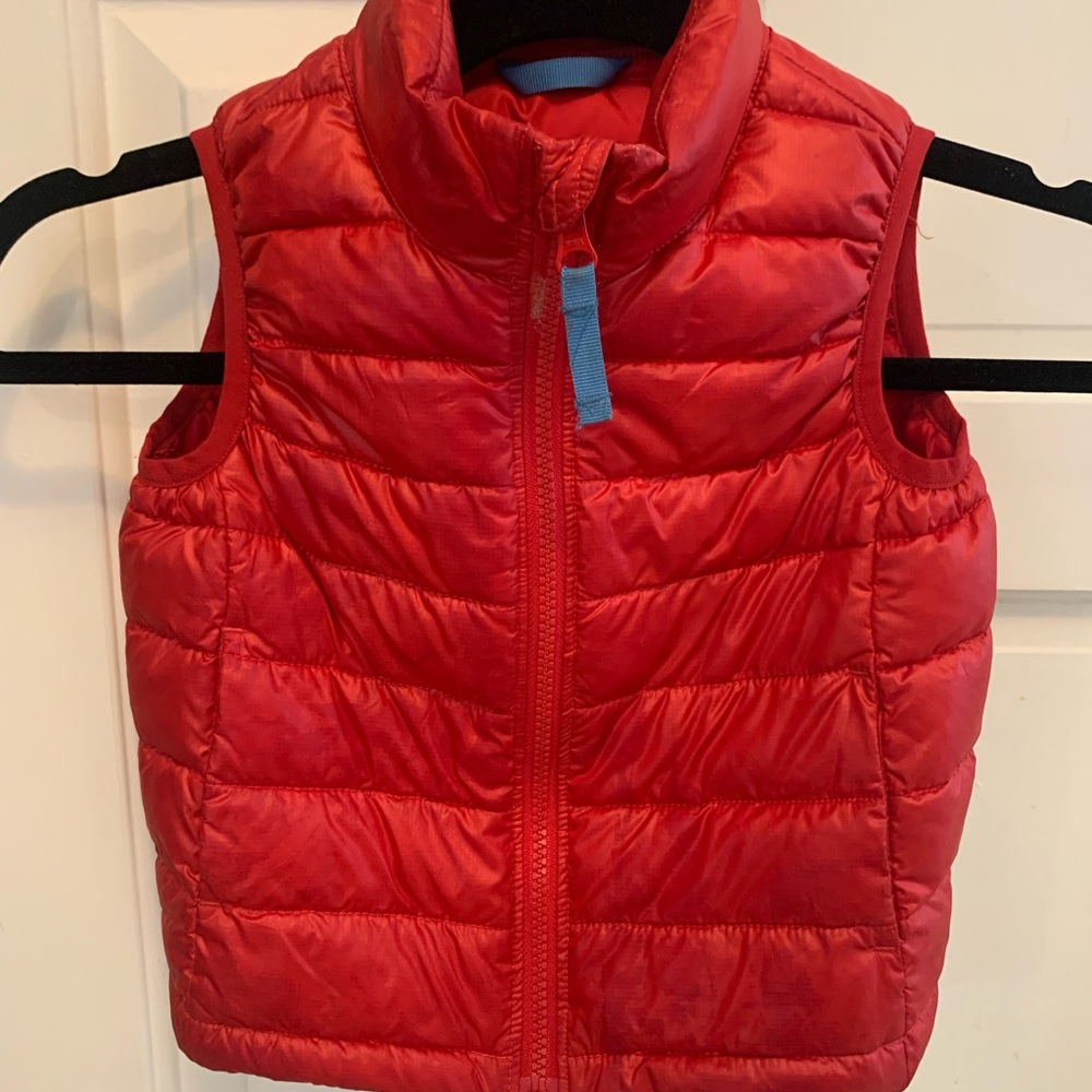 Primary Red Puffer Vest with High Collar and Quilted Design